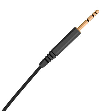 Audio Jack Connector Vector Illustration with Gold Tip and Black Cable on Minimal White Background