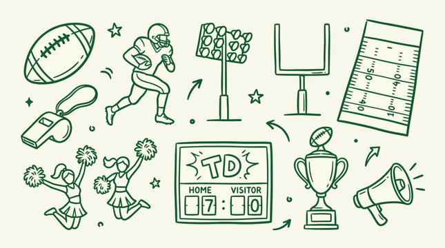 Collection of American Football Icons and Symbols for Sports Design.