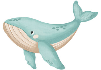 Hand drawn spotted humpback whale nursery clipart with grainy texture © Jundelly Atelier