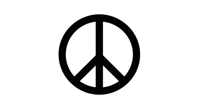 Classic peace symbol in black on a clean white background. Universal sign of peace, anti-war, harmony, love, and non-violence.