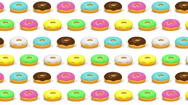 Colorful donuts on white background 4K animated video