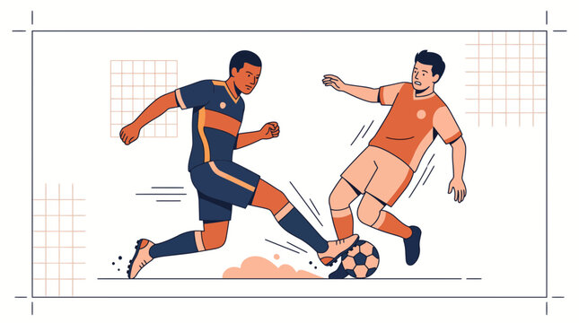 Soccer defender sliding tackle against attacking player in competitive football match action