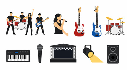 Colorful flat design music band and instruments illustration. © PS STOCK