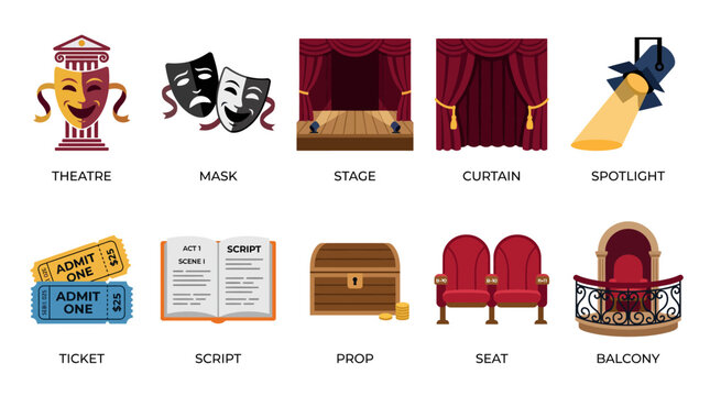 Theater and cinema icons collection flat design.
