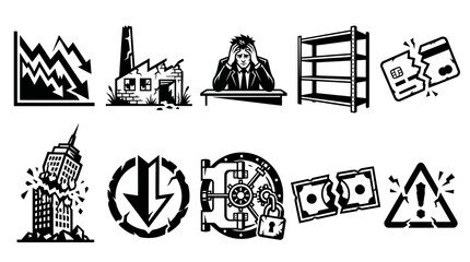 Naklejka premium Economic Crisis and Financial Bankruptcy Conceptual Vector Icons