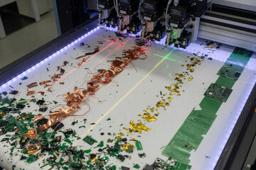 Obraz premium High Speed Industrial Automation Logistics Line Scanning and Sorting Parcels with Laser Sensors
