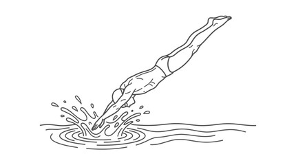 Fototapeta premium Diver Plunging into Water Splash, Line Art