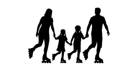 Obraz premium Silhouette of a Family Roller Skating Together.