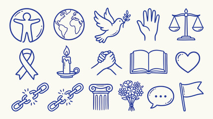 Collection of icons representing human rights, peace, justice, and social causes. © zainab