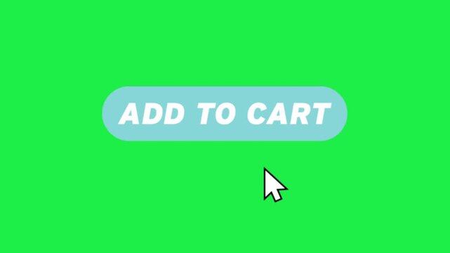 animated add to cart blue button with mouse cursor icon on green screen background web promo visual graphic clip