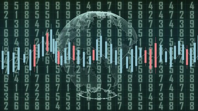Stock Market Chart Analysis with Rising Bull Trend, Financial Growth Data Visualization and Trading Indicators on Digital Dashboard

