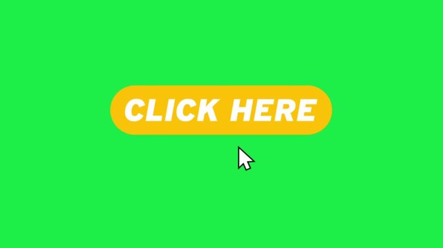 animated click here yellow button with mouse cursor icon on green screen background web promo visual graphic clip