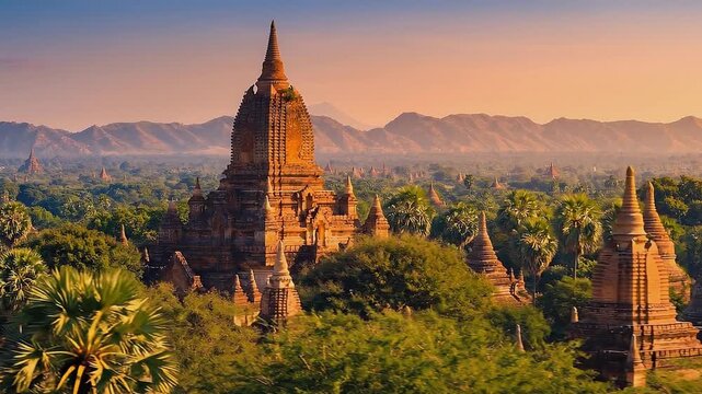 Ancient Bagan Temples at Sunrise Myanmar