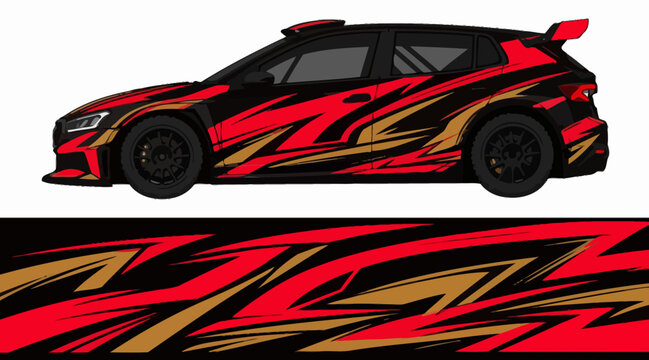 Red and gold flame design car wrap template.