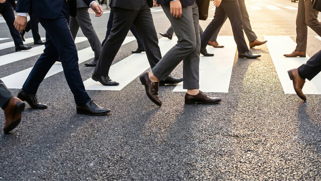 Sunlit Business Lower Legs Crossing Crosswalk Toward Determination and Mission Perfect for Advertising Presentation Recruitment Corporate Strategy