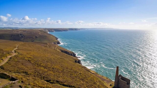 Historic Wheal Coates Tin Mine Ruins on the Cornwall Coastline England