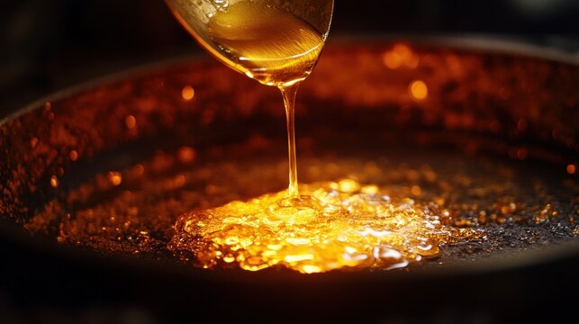 Molten gold being poured into a crucible