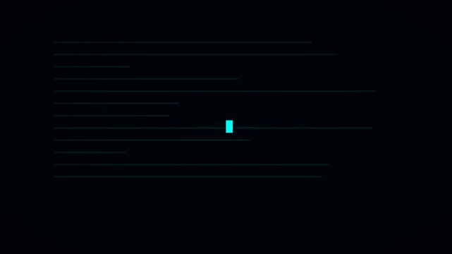 Cyan Neon Blinking Block Cursor Document Lines Animation Black Background 4K