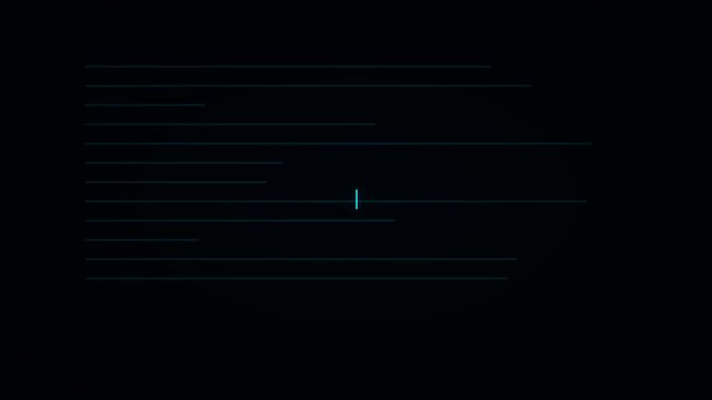 Cyan Neon Blinking Pipe Cursor Document Lines Animation Black Background 4K