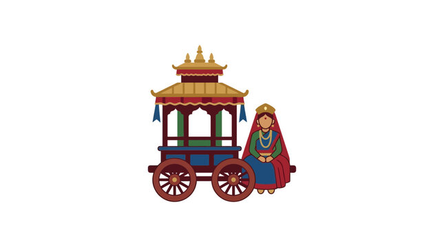 Illustration of Kumari and Temple Chariot for Indra Jatra Festival