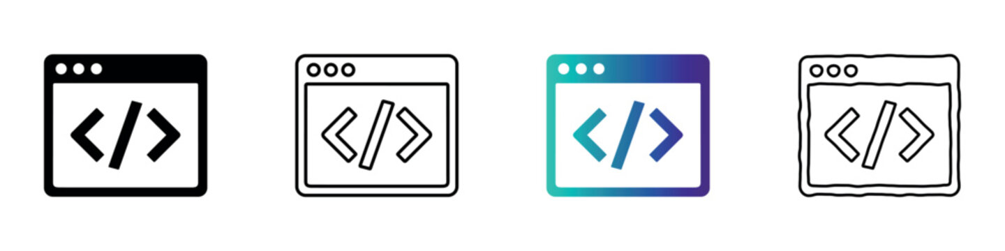 Set of four coding icons representing programming and web development concepts