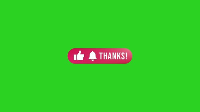 Like, Bell and Thanks Button Animation on Green Screen, Social Media Engagement Overlay Motion Graphic