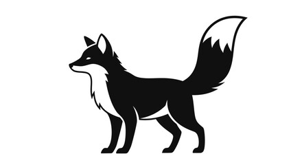 Obraz premium Elegant black and white fox illustration, standing in profile. Modern minimalist vector graphic design element for logos or branding.