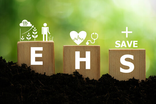 EHS text on woods and icons on natural background.