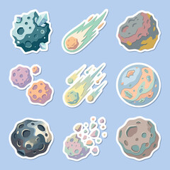 Vector illustration of cartoon asteroid and comet stickers © Ola