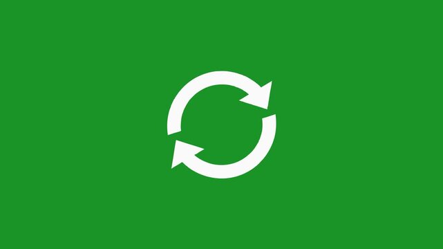 Rotating Refresh Icon Animation on Green Screen, Sync and Reload Motion Graphic, Spinning Refresh Symbol Chroma Key Animation