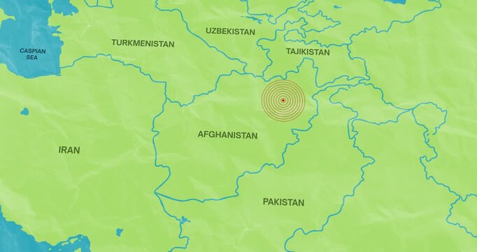 Motion graphic video of an earth waves concentric lines into an afghanistan map of an earthquake epicenter composition concept