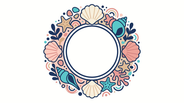 Decorative Ocean Theme Circle Frame with Seashells, Starfish, and Coral Elements