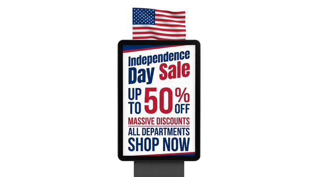 Vertical independence day sale digital display with us flag isolated on transparent background