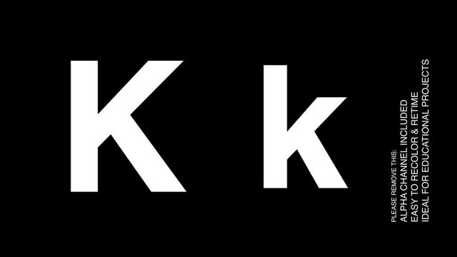 Letter K Educational Alphabet Animation for Preschool Kids with Alpha Channel, 4K