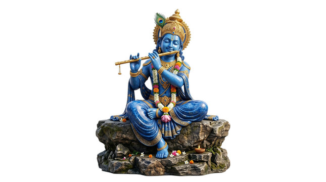 Statue of lord krishna playing the flute isolated on transparent background