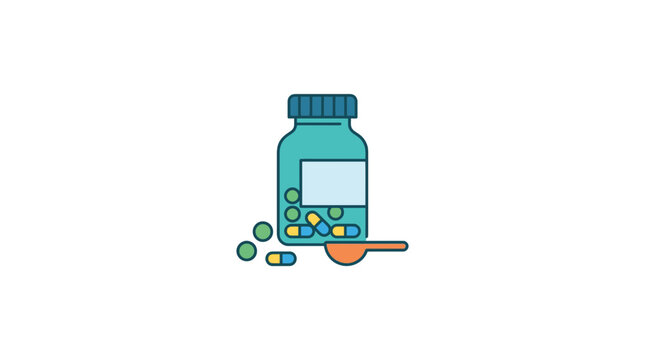 Illustration of Medicine Bottle with Pills and Spoon