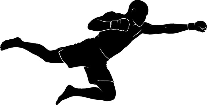 Silhouette of a boxer in mid punch action pose.