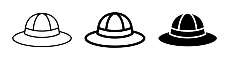 Fototapeta premium Safari Hat Icons: Pith Helmet Vector Graphics, Exploration Headwear Set, Adventure Style Symbols