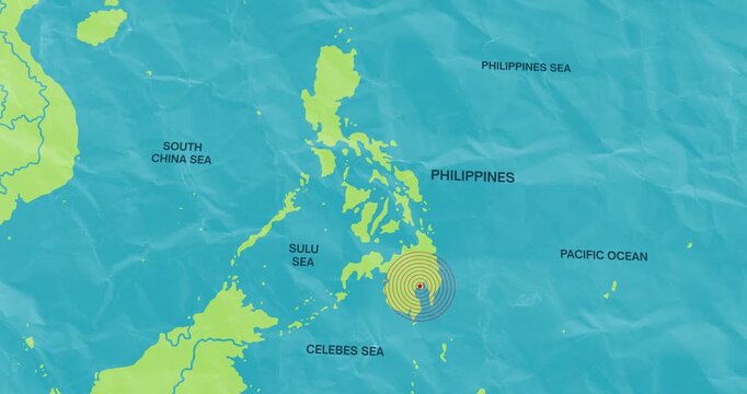 Motion graphic video of an earth waves concentric lines into a philippines map of an earthquake epicenter composition concept