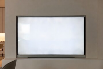 Fototapeta premium Large Flat Screen Television with Blank White Display for Advertising, Marketing and Digital Presentations. High-quality professional photograph featuring a modern large-screen television 