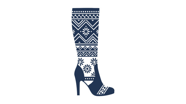 Decorative tall high heel boot featuring intricate floral tribal pattern design