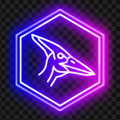 Neon Pterodactyl Dinosaur Logo Vector in Hexagon Frame © Brisy Gayen