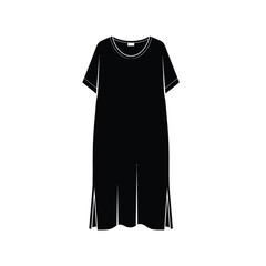 Naklejka premium Simple black casual dress with short sleeves and side slits