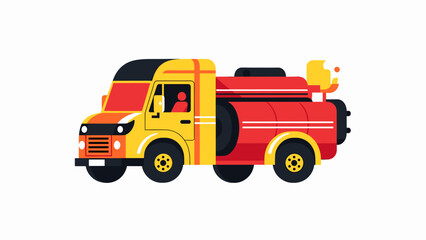 Naklejka premium Fire Truck: A stylized illustration of a bright red and yellow fire truck, ready for action with its siren and ladder details.