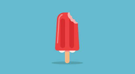 Cherry Popsicle Delight: A vibrant red cherry popsicle, with a delightful bite taken out, stands as a cool, refreshing treat against a clear blue background. © Duran