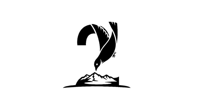 Black and white swan logo with mountain reflection.