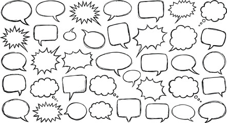 Hand drawn speech bubbles set comic book style dialogue boxes thought balloons and text blurbs © PixelPrime 2.0