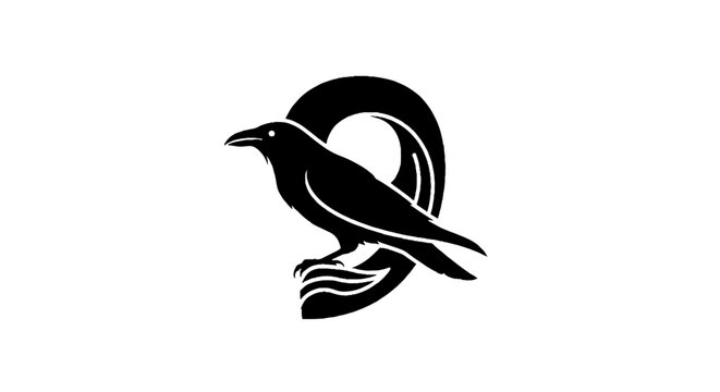 Elegant black raven silhouette with curved tail design.