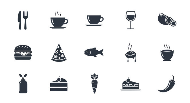 Food and Drink Icons Set Restaurant Meal and Beverage Symbols