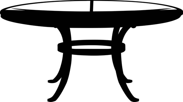 Black silhouette of a round outdoor patio table, perfect for garden, cafe, or restaurant furniture design icon vector illustration